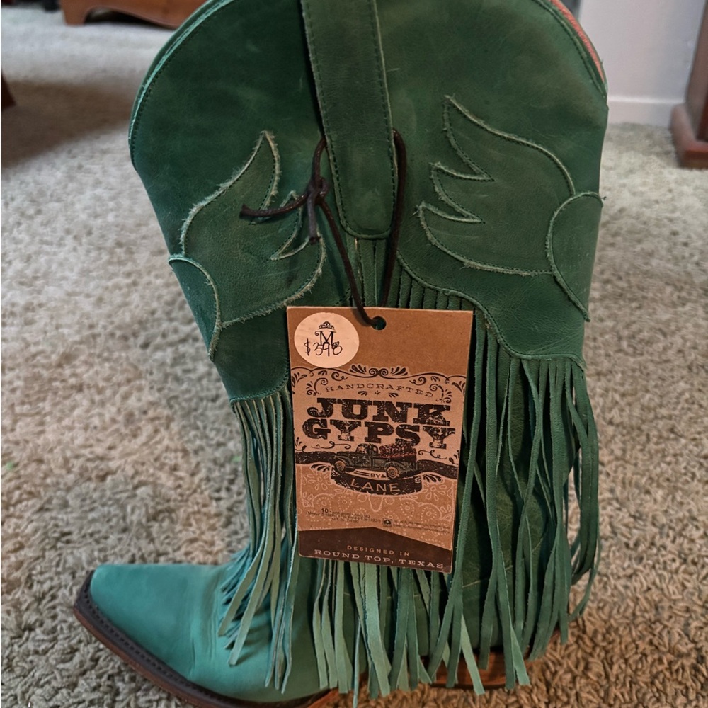 Lane Turquoise Fringe Cowboy Boots - Picture 14 of 15